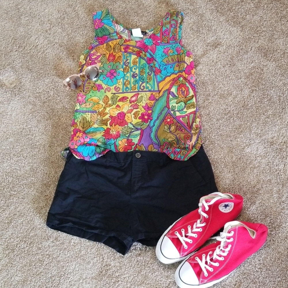 Bright NEON Colorful Flowers Swirls Tank